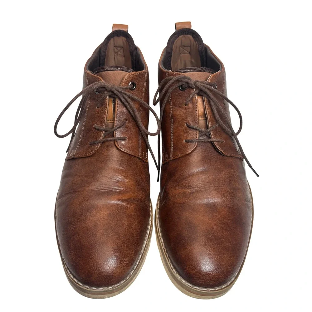 Steve‎ Madden Chukka Boots Mens Brown Faux Leather Lace Up Academia Gorpcore 13